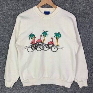 Vintage Tultex UltraFleece220 Flamingo‎ Bicycle Graphic Sweatshirt women L